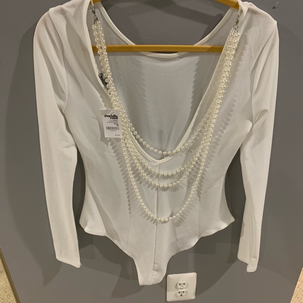 Cream beaded pearl bodysuit